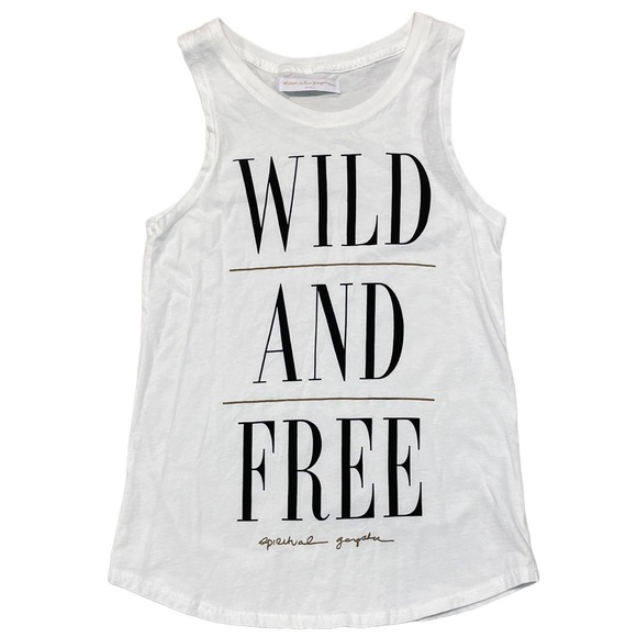 Spiritual Gangster Tops - Spiritual Gangster White / Black Wild and Free Sleeveless Graphic Tank Top